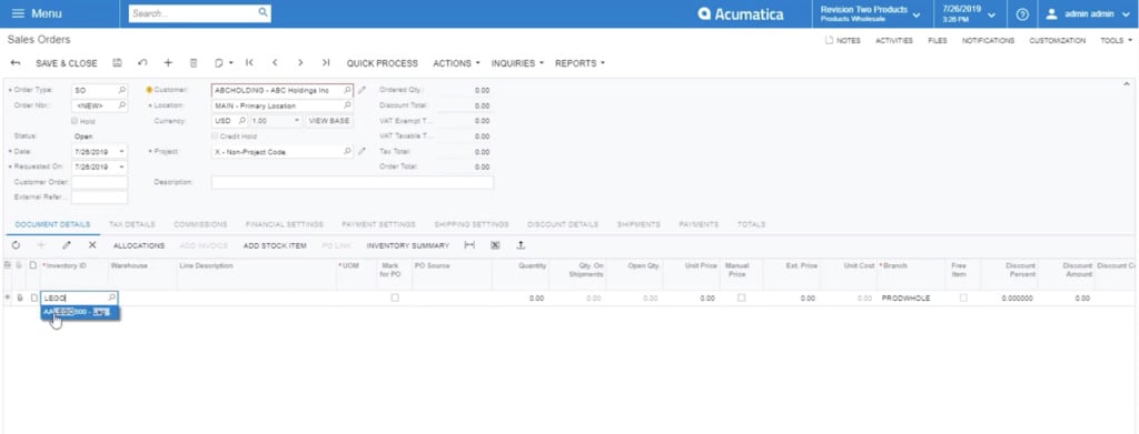 selecting details form row-level in acumatica