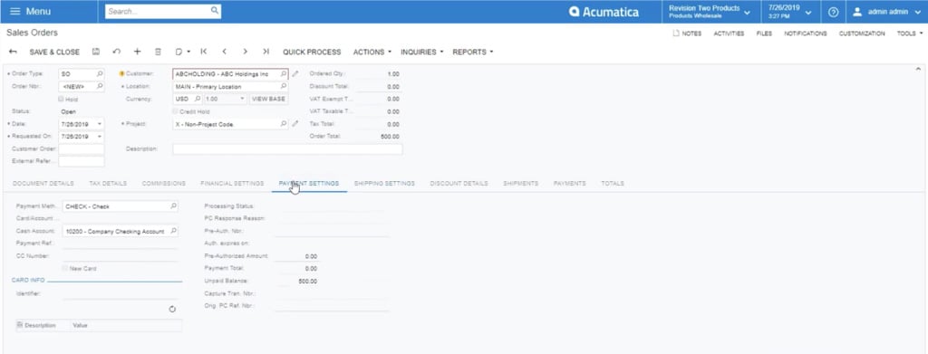 selecting Payment Settings tab
