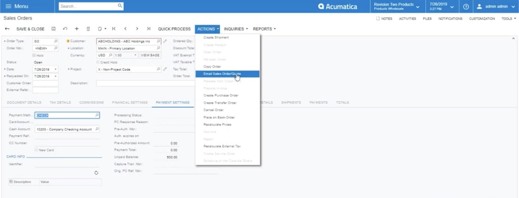 Email Sales Order/Quote in Acumatica